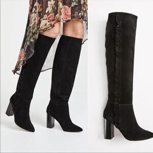 Joie Laisha Suede Boots Ruffle Detail Black 36